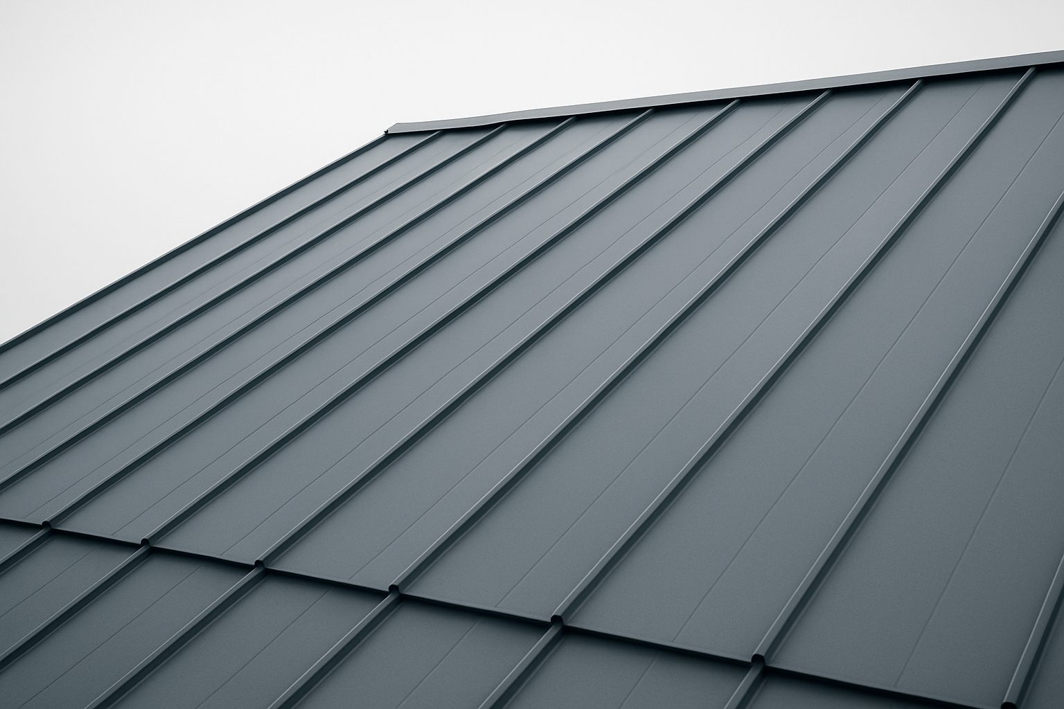 Close-up view of a metal roof with distinct paneling and a modern design