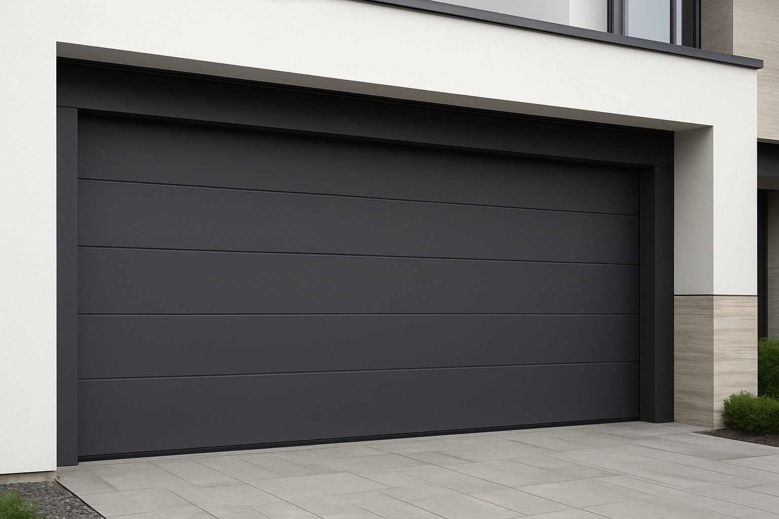 modern garage door in a contemporary home setting